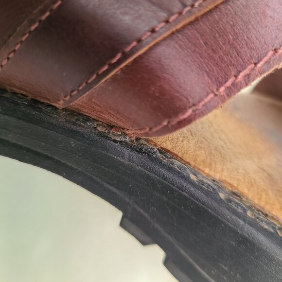 Vtg 90's Y2K Wild Pair Lug O Ring Brown Leather Sandals - Picture 14 of 16